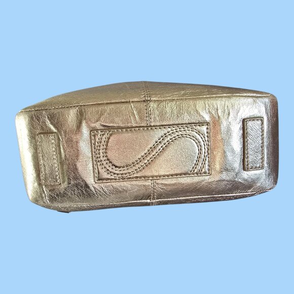 The Sak Leather Shoulder Bag Purse Metallic Gold 12" Long - Picture 8 of 12